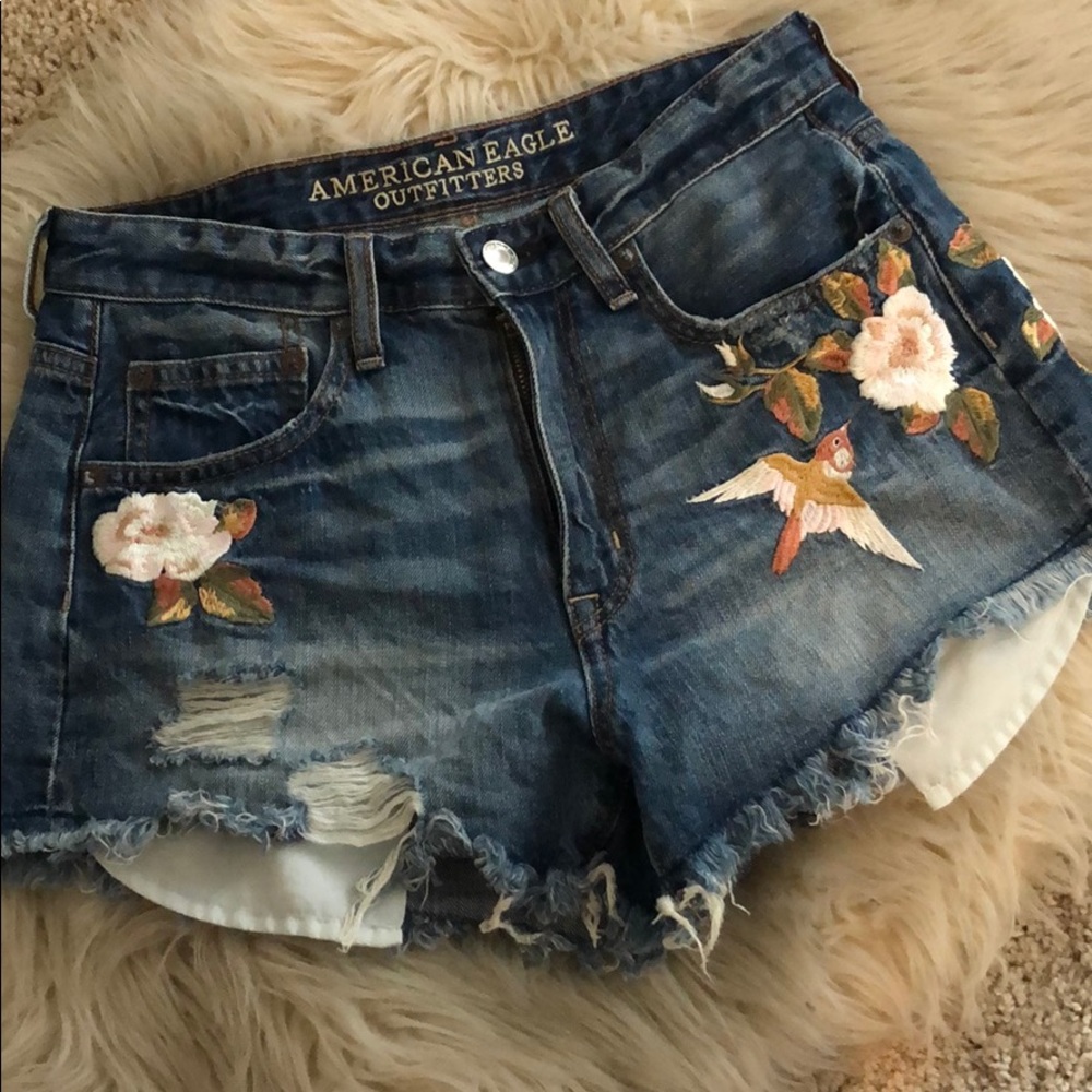 High rise jean shorts with embroidery